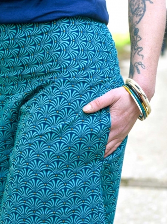 Pantalon Garden Seigaiha bleu v�tement f�minin graphique � l'allure zen
