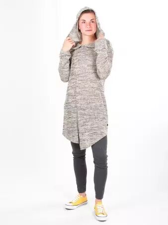 Gilet long � capuche Pixie Beige gilet long confortable � capuche enveloppante