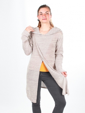 Gilet long � capuche Pixie Cr�me cardigan long � la teinte douce et lumineuse