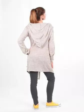 Gilet long � capuche Pixie Cr�me cardigan long � la teinte douce et lumineuse