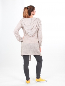Gilet long &agrave; capuche Pixie Cr&egrave;me v&ecirc;tement cocooning au style &eacute;l&eacute;gant