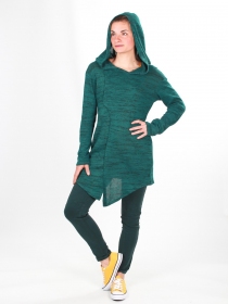 Gilet long &agrave; capuche Pixie &eacute;meraude maille chaleureuse au style affirm&eacute;