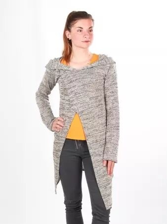 Gilet long � capuche Pixie Beige gilet long confortable � capuche enveloppante