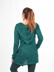 Gilet long &agrave; capuche Pixie &eacute;meraude v&ecirc;tement f&eacute;minin &agrave; l'allure contemporaine