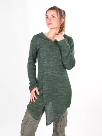 Gilet long � capuche Pixie vert maille douce au toucher confortable et � l'allure actuelle