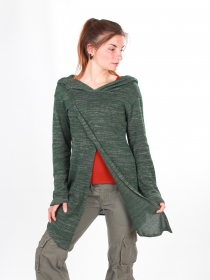 Gilet long &agrave; capuche Pixie vert maille douce au style d&eacute;contract&eacute;