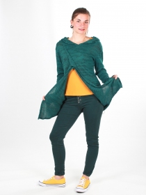 Gilet long &agrave; capuche Pixie &eacute;meraude cardigan long &agrave; capuche structur&eacute;e