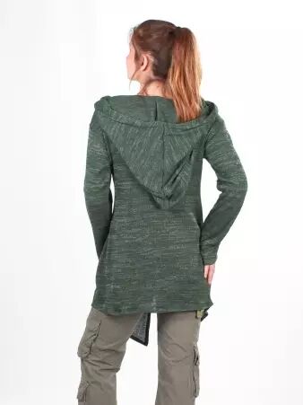 Gilet long � capuche Pixie vert maille douce au toucher confortable et � l'allure actuelle
