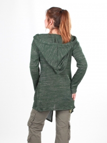 Gilet long &agrave; capuche Pixie vert cardigan confortable &agrave; la coupe fluide
