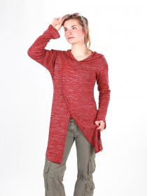 Gilet long &agrave; capuche Pixie lie de vin maille &eacute;l&eacute;gante &agrave; la teinte intense