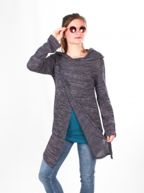 Gilet long &agrave; capuche Pixie bleu gilet long color&eacute; &agrave; capuche douce