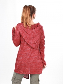 Gilet long &agrave; capuche Pixie lie de vin pi&egrave;ce confortable &agrave; la silhouette fluide