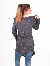 Gilet long &agrave; capuche Pixie bleu v&ecirc;tement confortable &agrave; l'esprit urbain