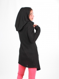 Gilet long &agrave; capuche Pixie noir v&ecirc;tement polyvalent au style urbain