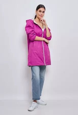 Parka longue r�versible avec capuche violet or parka longue violette et or