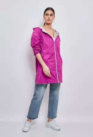 Parka longue r�versible avec capuche violet or parka longue violette et or