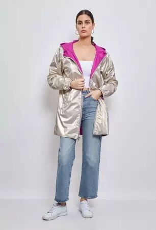 Parka longue r�versible avec capuche violet or parka longue violette et or