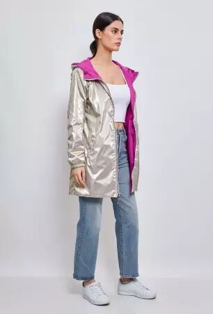 Parka longue r�versible avec capuche violet or parka longue violette et or