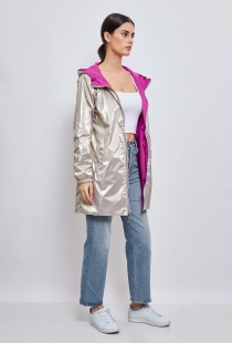 Parka longue r&eacute;versible avec capuche violet or manteau &eacute;l&eacute;gant et chaud