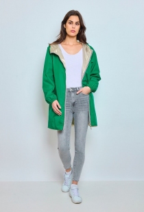 Parka longue r&eacute;versible avec capuche vert or parka longue verte et or r&eacute;versible