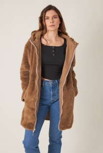 Parka r&eacute;versible fourr&eacute;e taupe veste douce et &eacute;l&eacute;gante