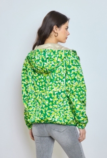 Parka courte r&eacute;versible liberty verte veste florale r&eacute;versible