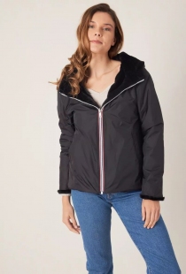 Parka courte r&eacute;versible fausse fourrure noire veste chaude double face