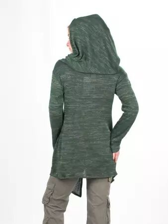 Gilet long � capuche Pixie vert maille douce au toucher confortable et � l'allure actuelle