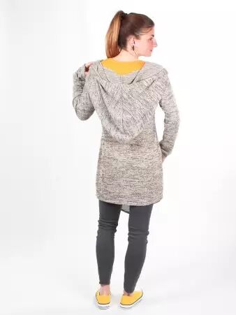 Gilet long � capuche Pixie Beige gilet long confortable � capuche enveloppante