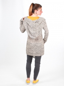 Gilet long &agrave; capuche Pixie Beige cardigan long &agrave; l'allure d&eacute;contract&eacute;e