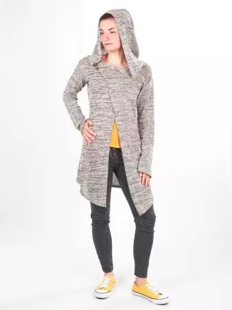 Gilet long � capuche Pixie Beige gilet long confortable � capuche enveloppante