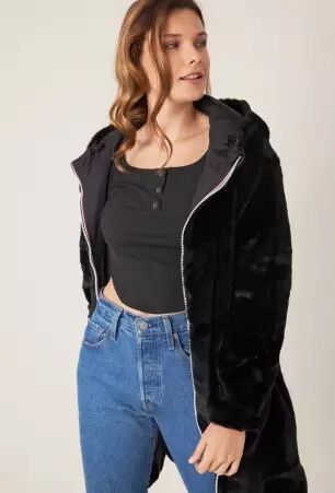 Parka r�versible grande taille fourr�e noir parka grande taille doubl�e noire