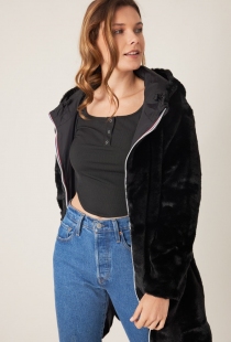 Parka r&eacute;versible grande taille fourr&eacute;e noir parka grande taille doubl&eacute;e noire