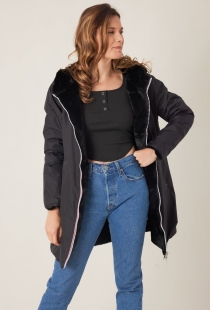 Parka r&eacute;versible grande taille fourr&eacute;e noir manteau chaud inclusif