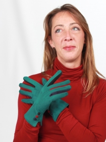 Gant 3 Boutons + Entre-Doigt Couleur vert fonc&eacute; pi&egrave;ce contemporaine &agrave; la silhouette harmonieuse et structur&eacute;e