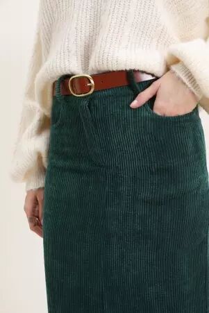 Jupe fendue velours midi vert canard en velours, longueur midi, fente �l�gante jupe mode � l'allure chic, pens�e pour le quotidien � l'allure �l�gante