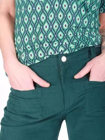 Pantalon Beegees velour Vert pi�ce mode confortable au tomb� fluide