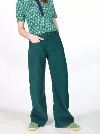 Pantalon Beegees velour Vert pi�ce mode confortable au tomb� fluide