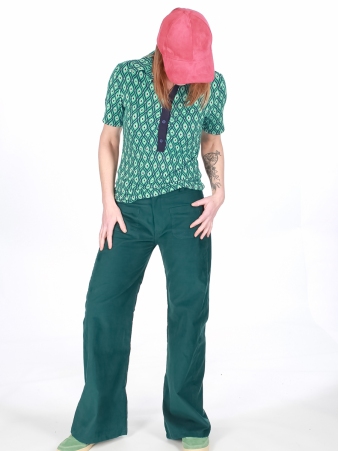 Pantalon Beegees velour Vert pi�ce mode confortable au tomb� fluide