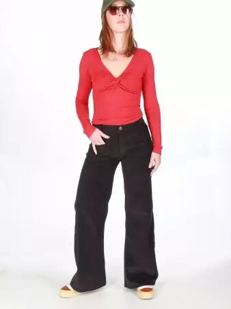 Pantalon Beegees velour Noir pantalon femme � la coupe fluide