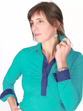 Polo Curtis manches longues bleu turquoise haut confortable