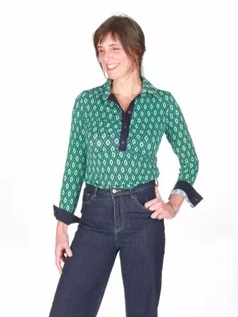 Polo Curtis manches longues Flamingo bleu haut casual