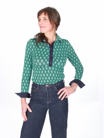 Polo Curtis manches longues Flamingo bleu haut casual