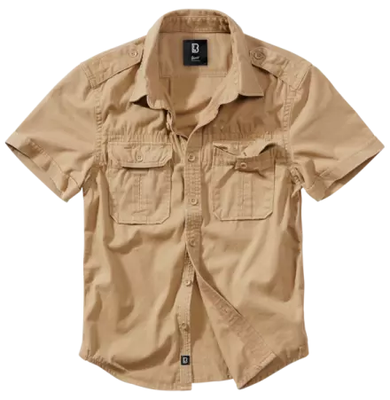 Chemise Vintage manches courtes camel �l�ment mode � l'esth�tique actuelle