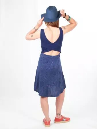 Robe Paquita courte Mandala Circle bleu imprim� graphique