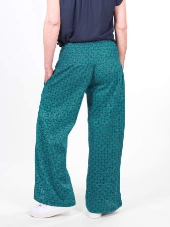 Pantalon Garden Seigaiha bleu v�tement f�minin graphique � l'allure zen