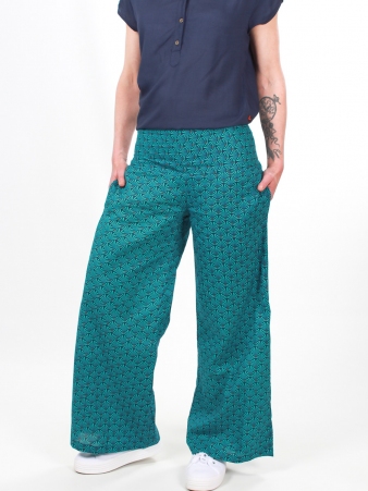 Pantalon Garden Seigaiha bleu v�tement f�minin graphique � l'allure zen