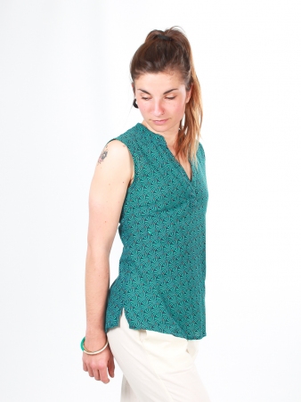 Top Aruba Seigaiha bleu top motif vague bleue traditionnelle