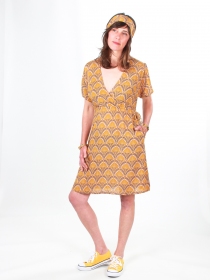 Robe Ines Art deco jaune robe boh&egrave;me g&eacute;om&eacute;trique