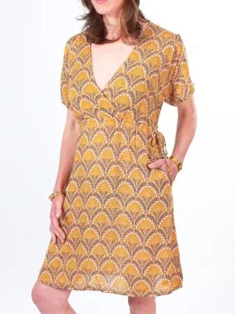 Robe Ines Art deco jaune robe f�minine r�tro